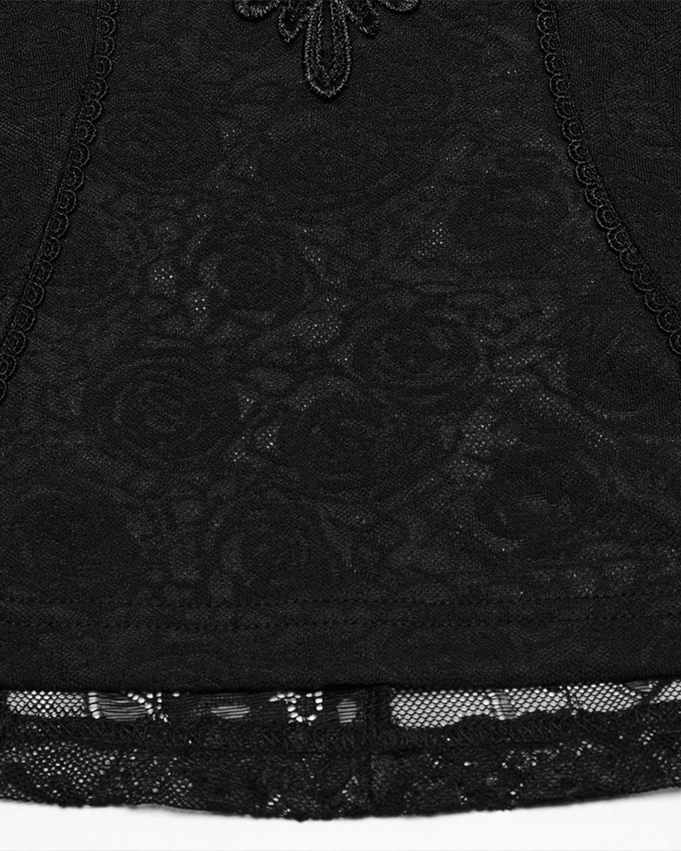WT-1004TDF-BKF Womens Elegant Gothic Floral Lace Applique Blouse Top