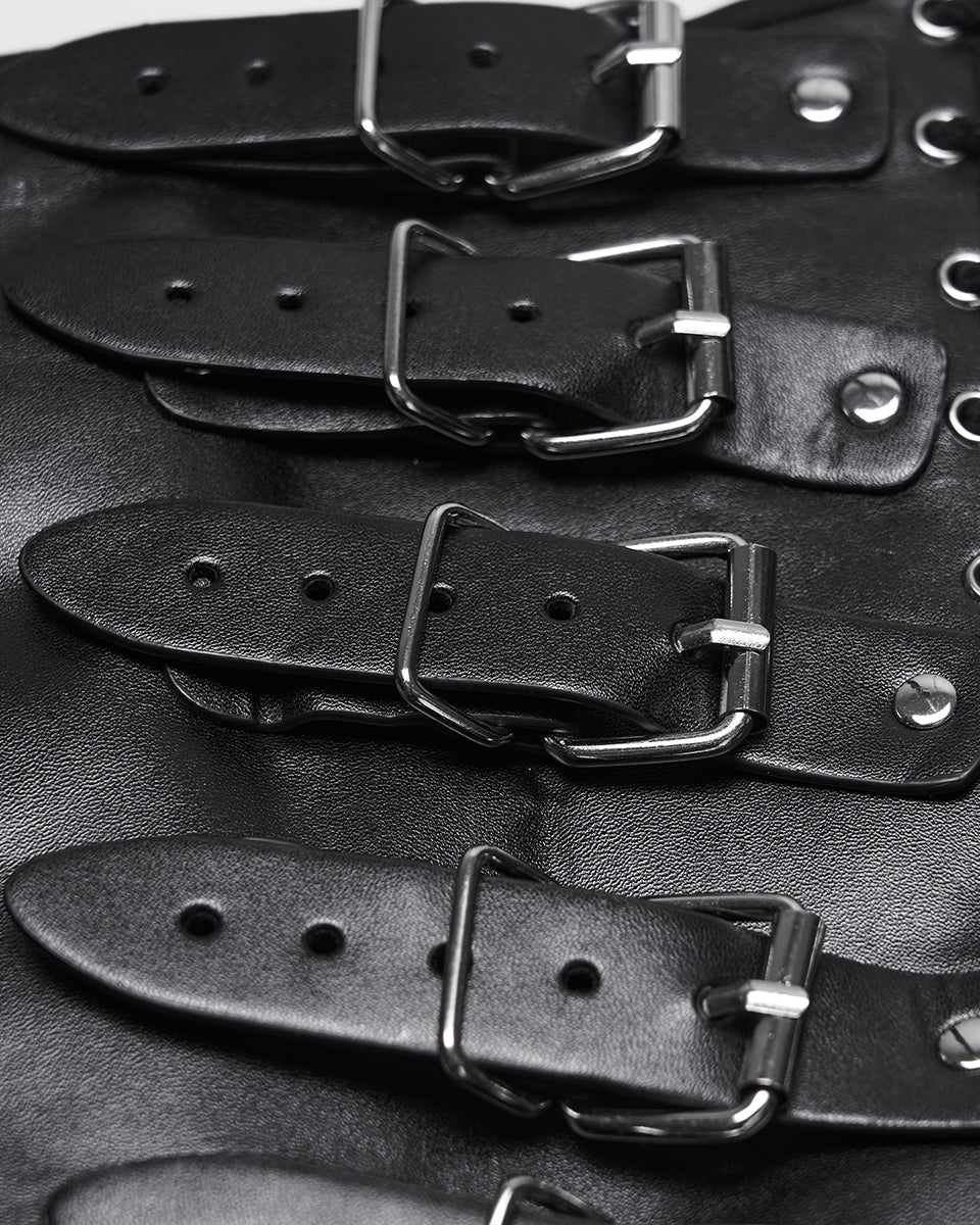 WS-852YDM Mens Apocalyptic Gothic Faux Leather Buckled Strapping Corset Girdle Belt