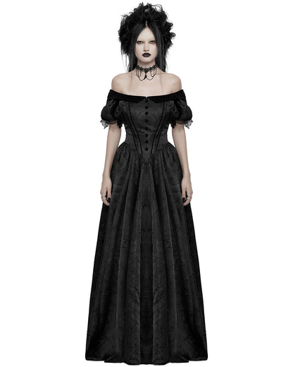 WQ-757LQF Womens Long Gothic Jacquard Ballgown Wedding Dress - Black