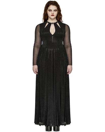 DQ-738LQF Plus Size Womens Gothic SpiderWeb Mesh Snakescale Maxi Dress