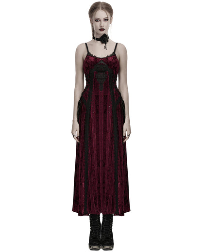 OQ-856LQF Daily Life Womens Long Gothic Crushed Velvet Applique Maxi Dress - Red