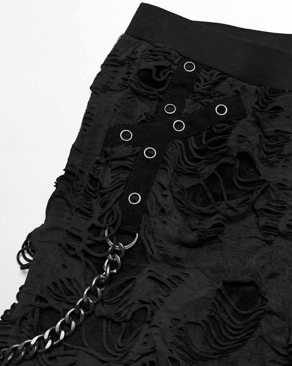 WK-623DDF Womens Apocalyptic Wasteland Punk Shredded Chain Leggings