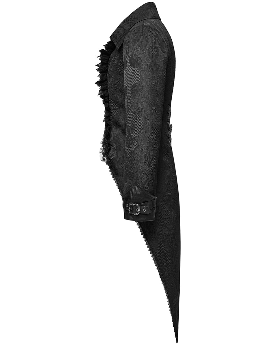 WY-1773XCM-BKM Mens Gothic Steampunk Embellished Jacquard Tail Coat Jacket