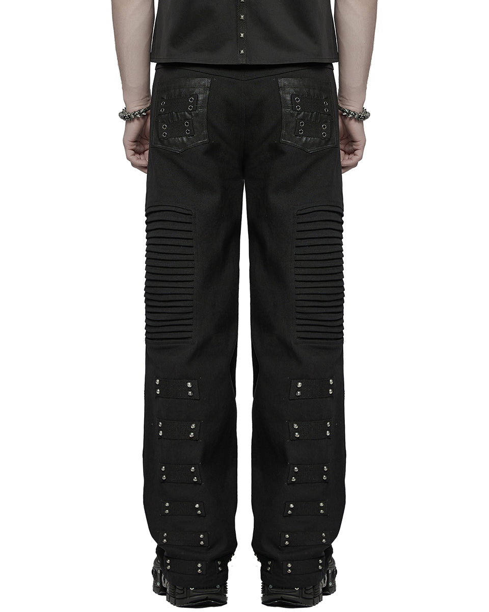WK-713XCM-BKM Mens Apocalyptic Punk Studded Dark Street Pants