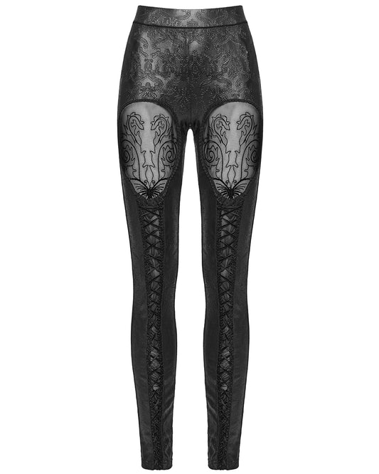 OK-711DDF Daily Life Womens Embossed Baroque Gothic Damask Butterfly Leggings