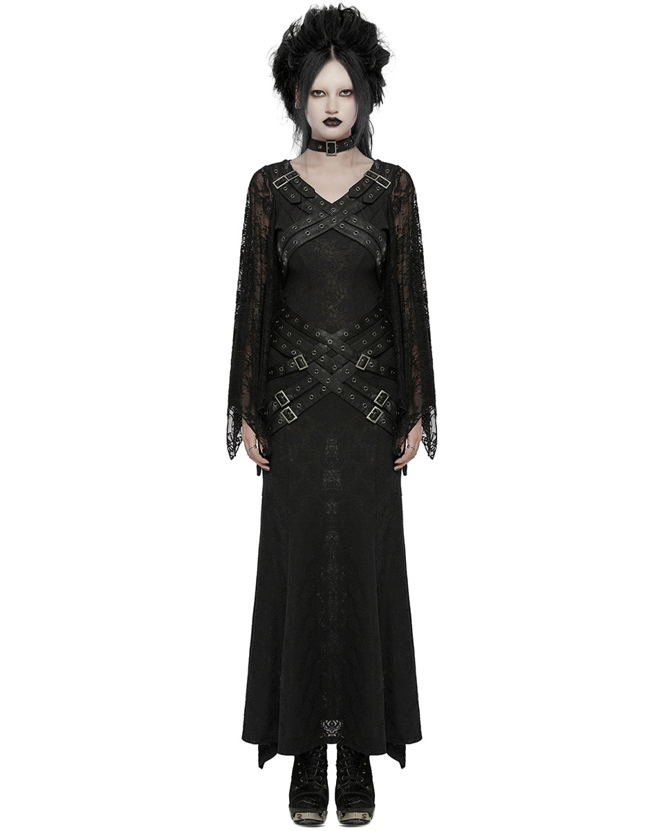 WQ-746LQF Womens Gothic Lace Batwing Caped Maxi Dress