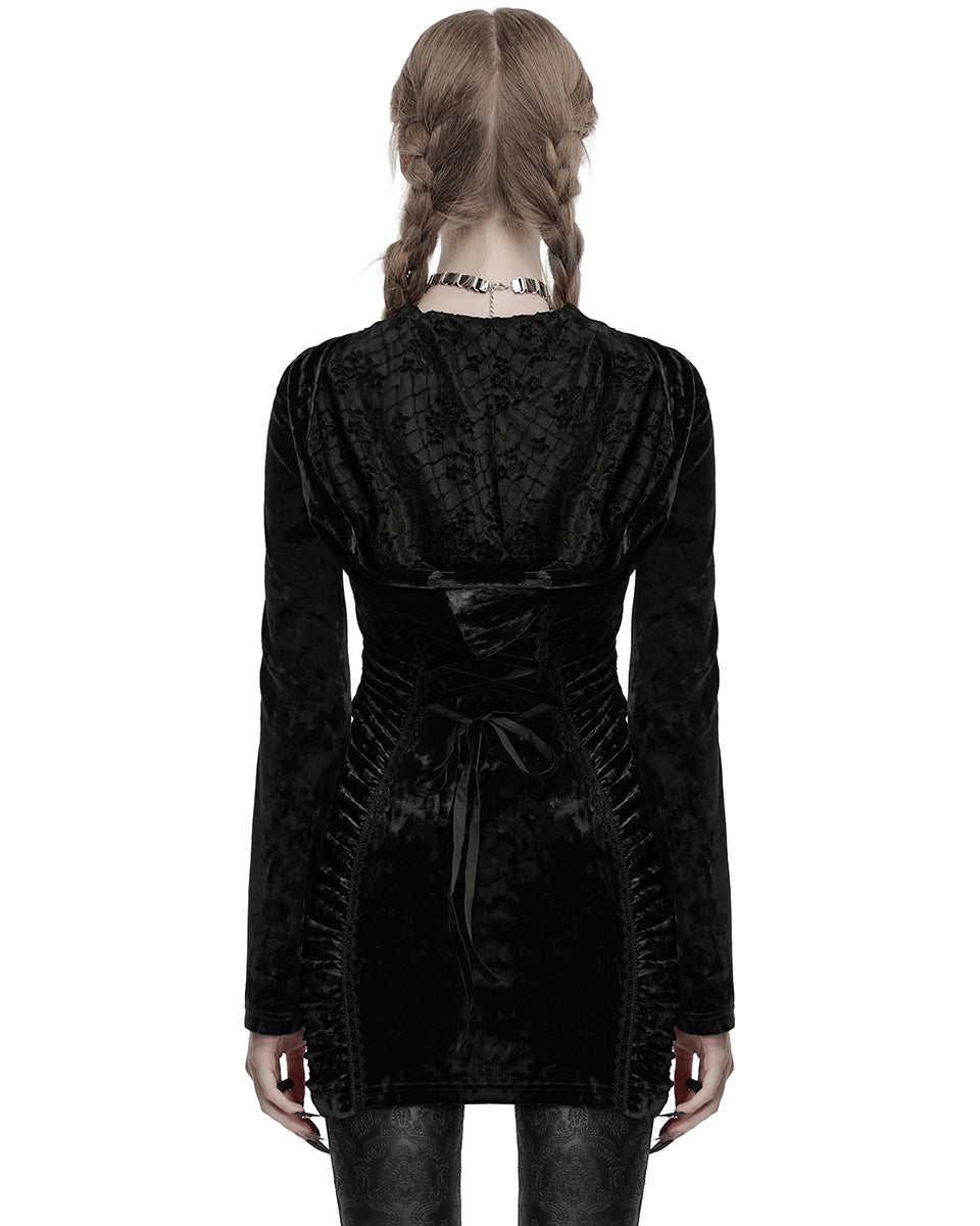 OQ-840LQF Daily Life Womens Dark Gothic Lace Crucifix Hooded Bodycon Dress