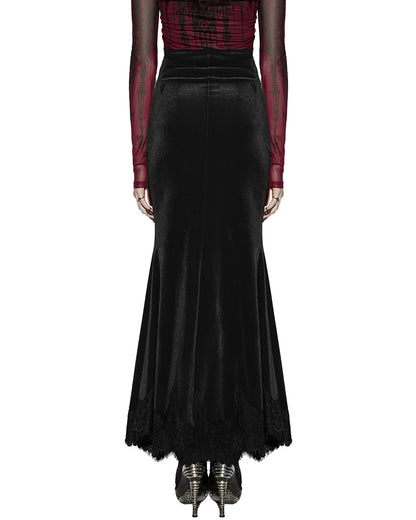 PR-OQ-844BQF-BKF Daily Life Womens Long Gothic Velvet Ruched Split Waist Skirt - Black