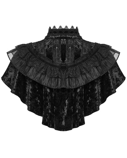 OY-1750DPF Daily Life Womens Long Gothic Crushed Velvet & Lace Bolero Cape - Black