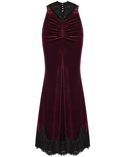 PR-OQ-844BQF-RDF Daily Life Womens Long Gothic Velvet Ruched Split Waist Skirt - Red