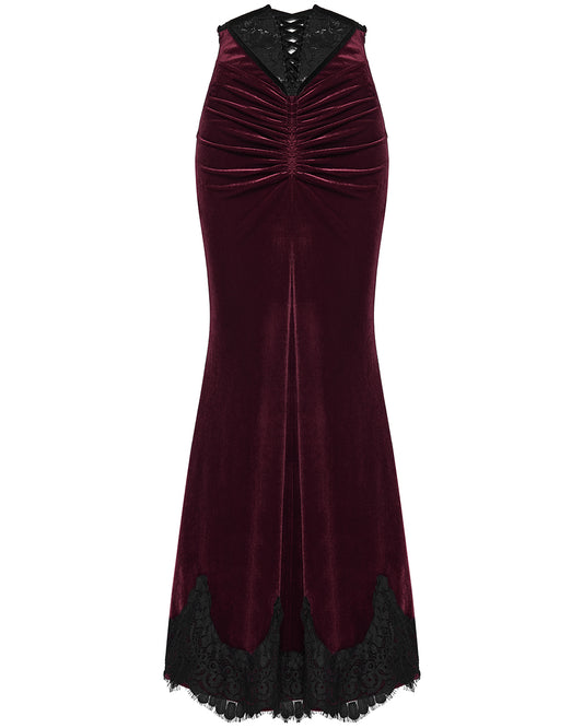 PR-OQ-844BQF-RDF Daily Life Womens Long Gothic Velvet Ruched Split Waist Skirt - Red