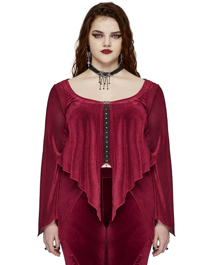 DY-1624XDF Plus Size Womens Gothic Layered Velvet & Mesh Tunic Top - Red