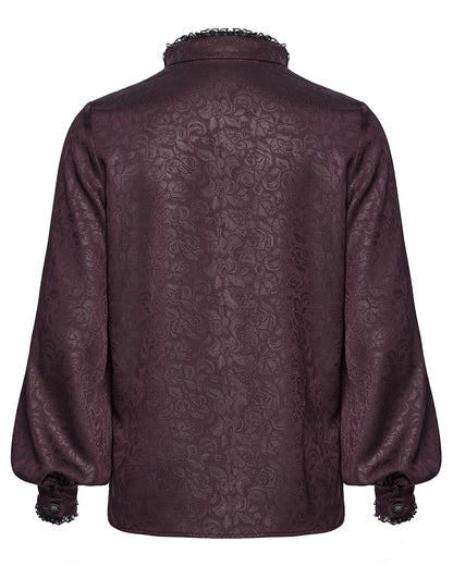 PR-WY-1785 Mens Gothic Embossed Print Lace-Up Pirate Shirt - Red