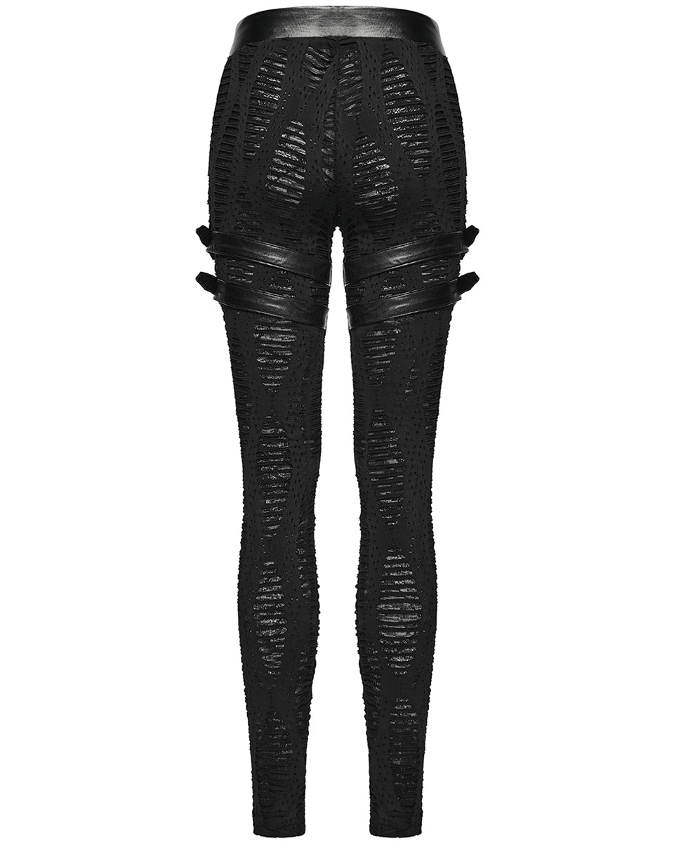 WK-743DDF Womens Apocalyptic Gothic Spliced Mesh Strapping Leggings