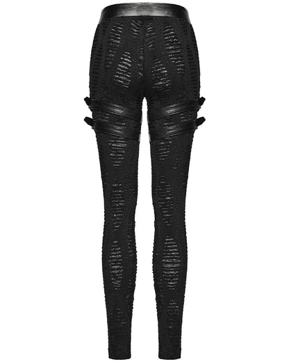 WK-743DDF Womens Apocalyptic Gothic Spliced Mesh Strapping Leggings