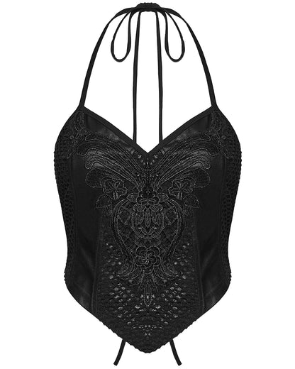 WT-1091DDF Womens Gothic Lace Applique Tie-Back Camisole Top