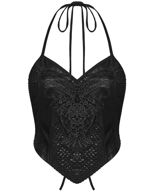 WT-1091DDF Womens Gothic Lace Applique Tie-Back Camisole Top