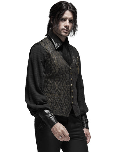 PR-Y1187-BKGDM Mens Ottensian Steampunk Waistcoat Vest - Black & Gold