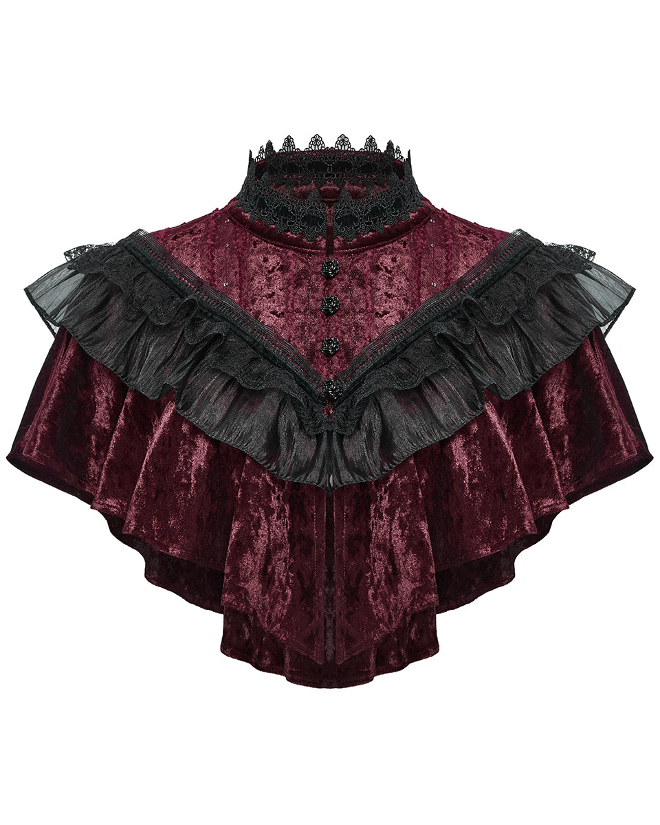 OY-1750DPF Daily Life Womens Gothic Crushed Velvet & Lace Bolero Cape - Red