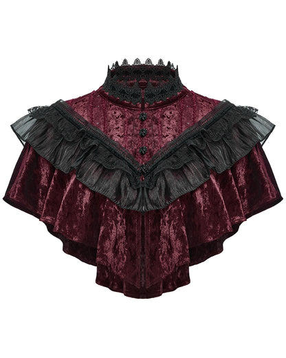 OY-1750DPF Daily Life Womens Gothic Crushed Velvet & Lace Bolero Cape - Red