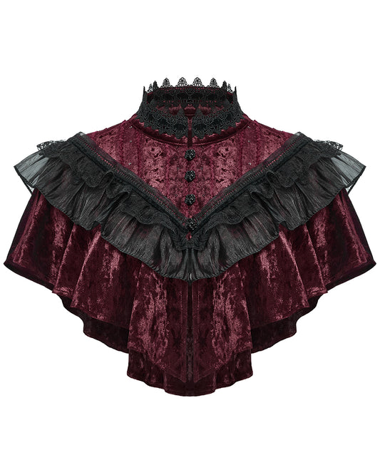 OY-1750DPF Daily Life Womens Gothic Crushed Velvet & Lace Bolero Cape - Red