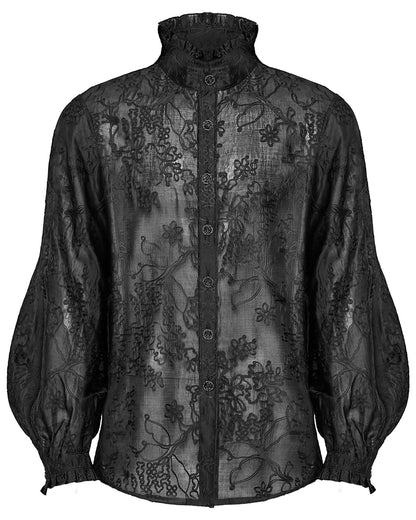 WY-1594CCM-BKM Mens Romantic Gothic Embroidered Chiffon Dress Shirt