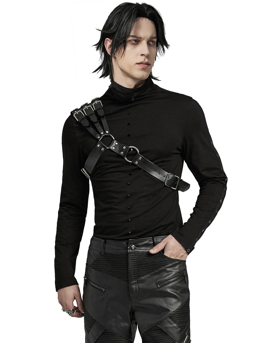 WS-636BDM-BKM Mens Apocalyptic Punk One Shoulder Strapping Harness - Faux Leather