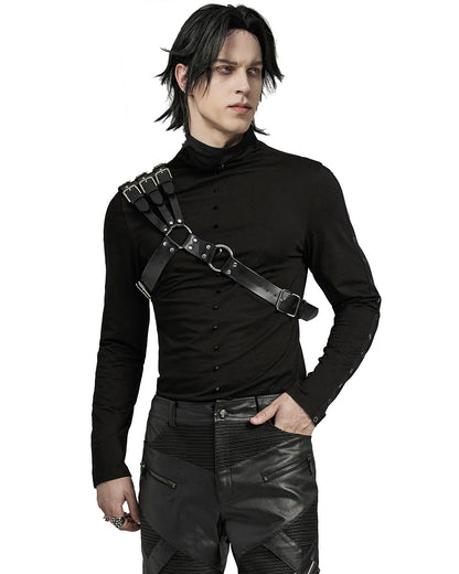 WS-636BDM-BKM Mens Apocalyptic Punk One Shoulder Strapping Harness - Faux Leather