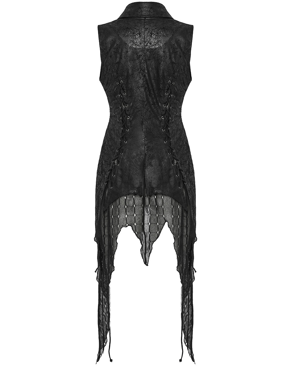 WY-1737MJF-BKF Womens Dark Gothic Punk Asymmetric Long Waistcoat Vest