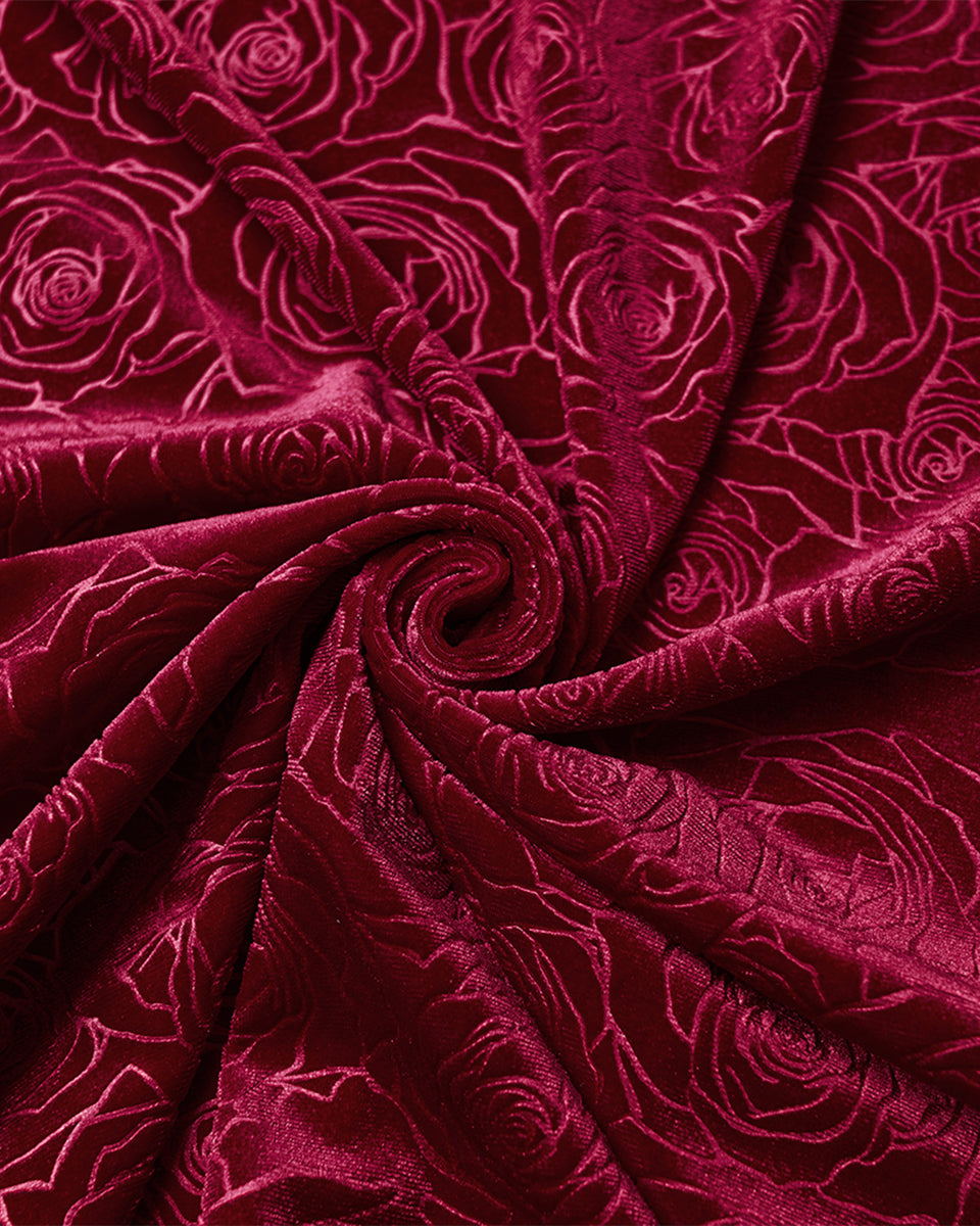 WQ-896LQF Womens Long Gothic Rose Velvet Flared Split Sleeve Maxi Dress - Red