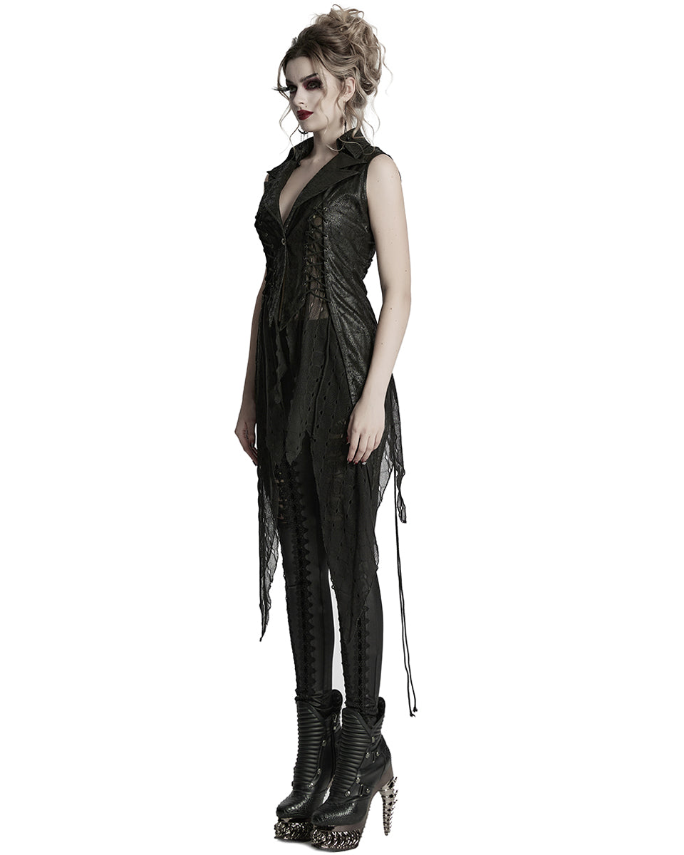 WY-1737MJF-BKF Womens Dark Gothic Punk Asymmetric Long Waistcoat Vest