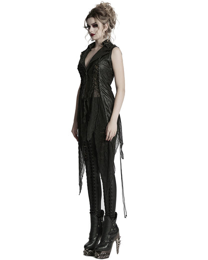 WY-1737MJF-BKF Womens Dark Gothic Punk Asymmetric Long Waistcoat Vest
