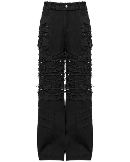 WK-707XCM-BKM Mens Apocalptic Gothic Studded Shredded Mesh Inset Pants