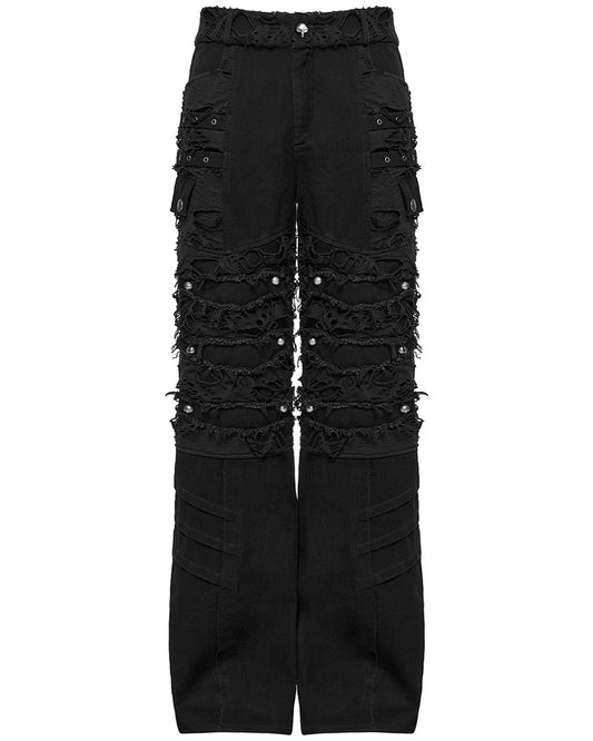 WK-707XCM-BKM Mens Apocalptic Gothic Studded Shredded Mesh Inset Pants
