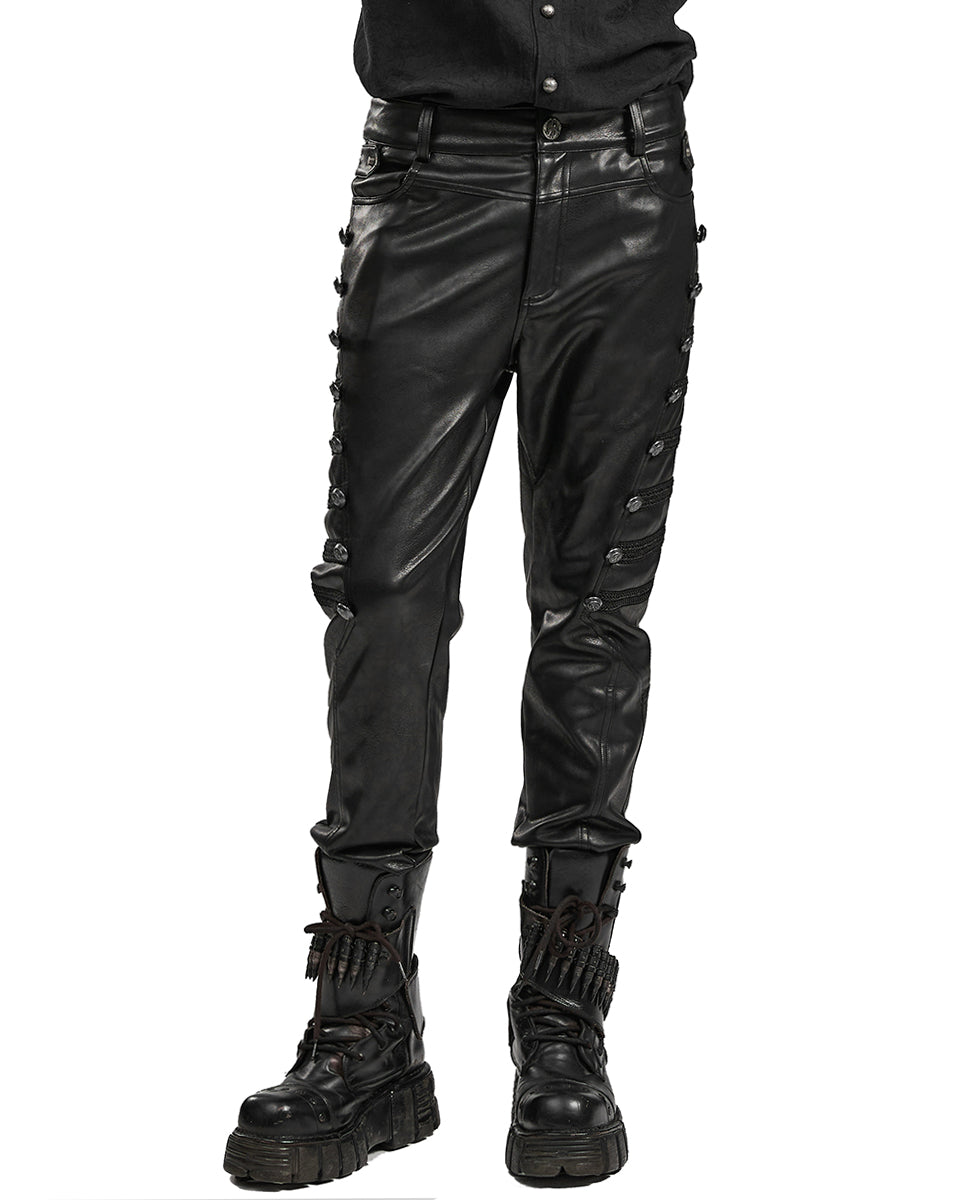 Mens lace up leather hot sale pants