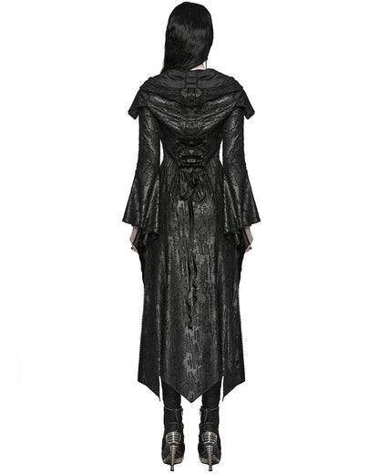 WY-1584ZCF-BKF Womens Long Gothic Witch Broken Knit Hooded Jacket