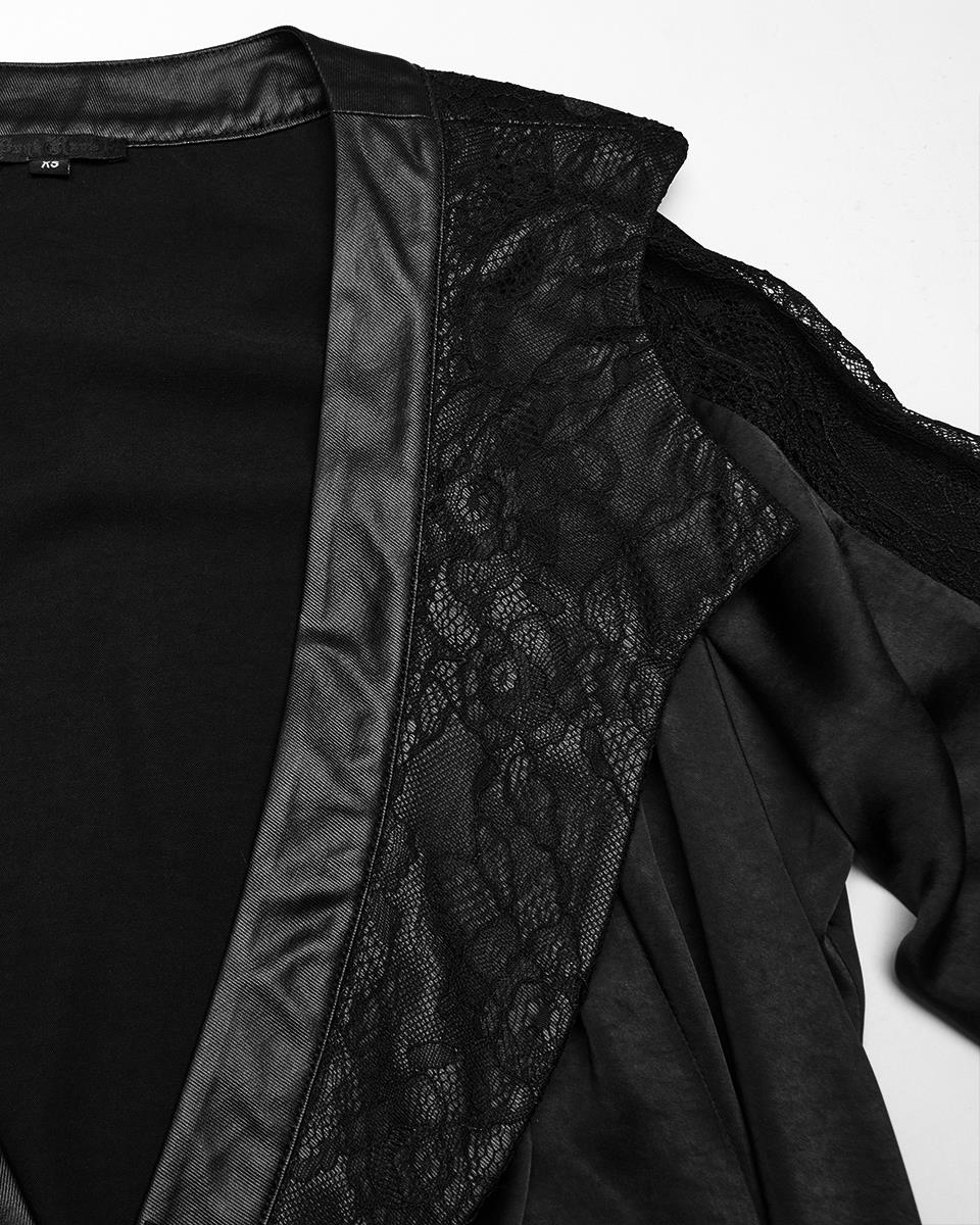 WY-1723XCF-BKF Womens Dark Gothic Lolita Lace Inset Kinono Dress Jacket