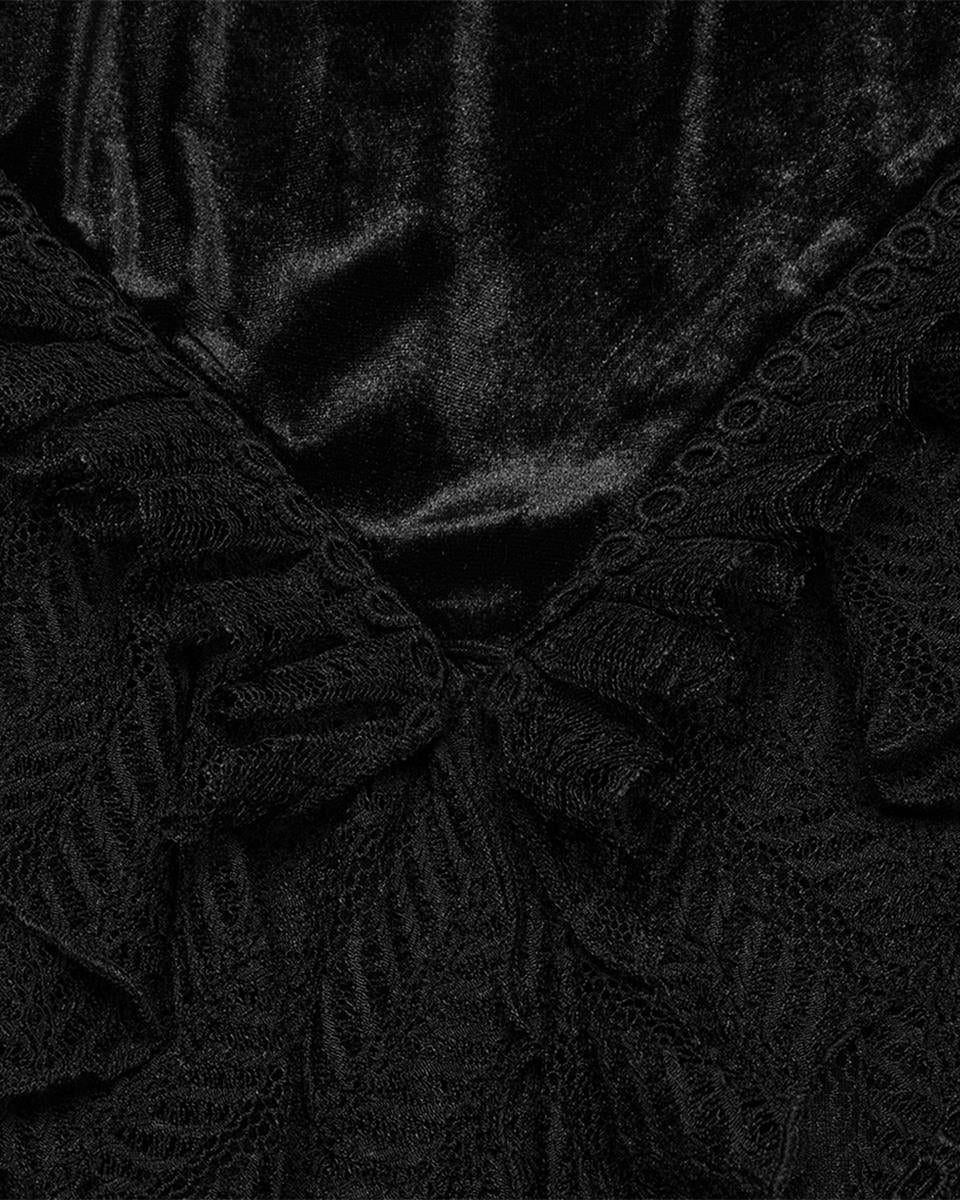 WQ-841BQF-BKF Womens Long Victorian Gothic Velvet & Lace Maxi Skirt