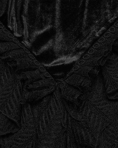 WQ-841BQF-BKF Womens Long Victorian Gothic Velvet & Lace Maxi Skirt