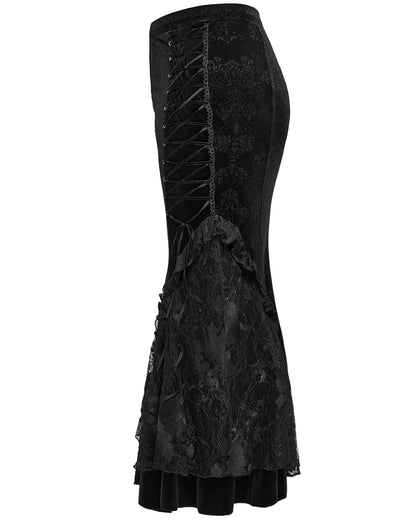 DQ-727BQF Plus Size Womens Gothic Embossed Velvet Damask Fishtail Skirt