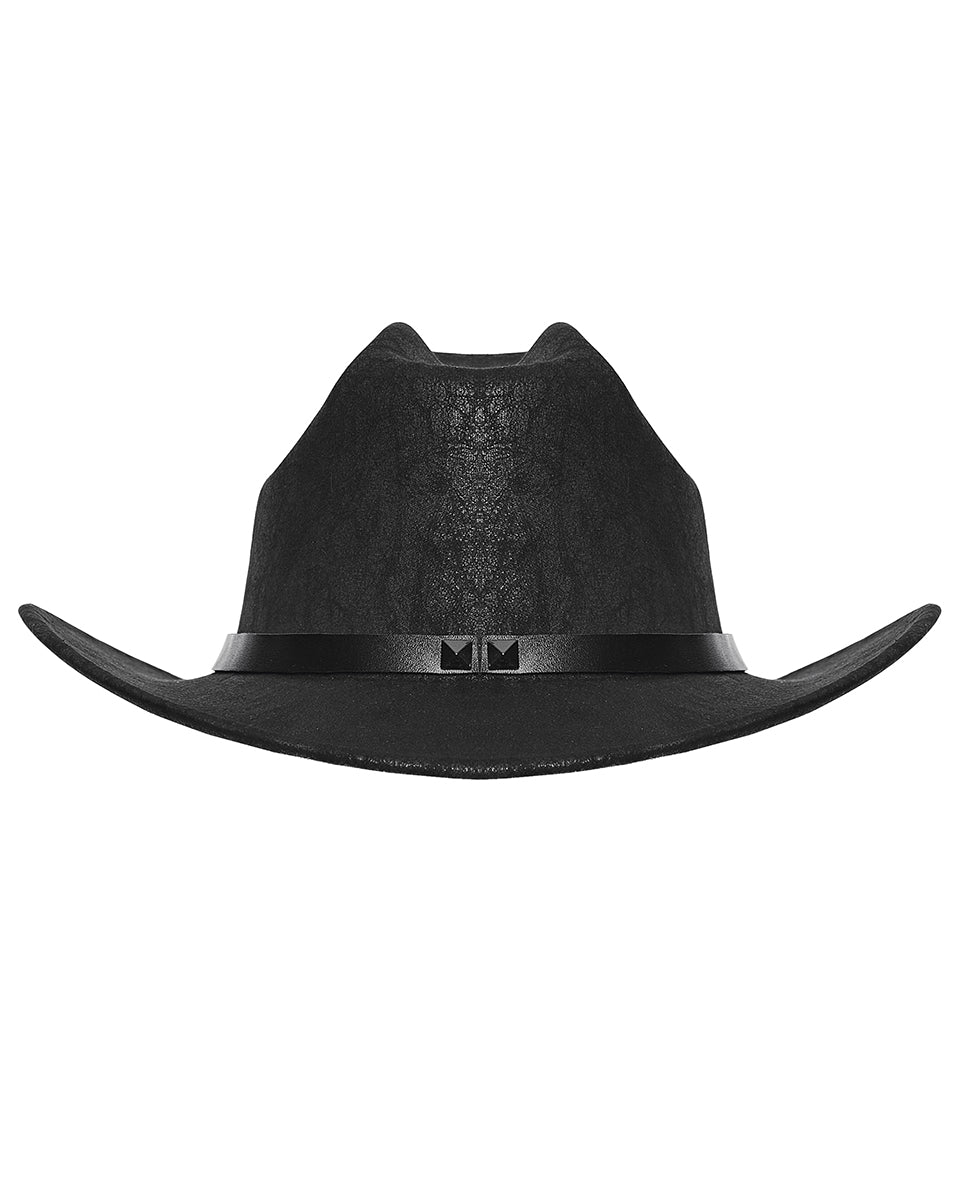 WS-859MZ Unisex Distressed Faux Leather Strapping Fedora Hat