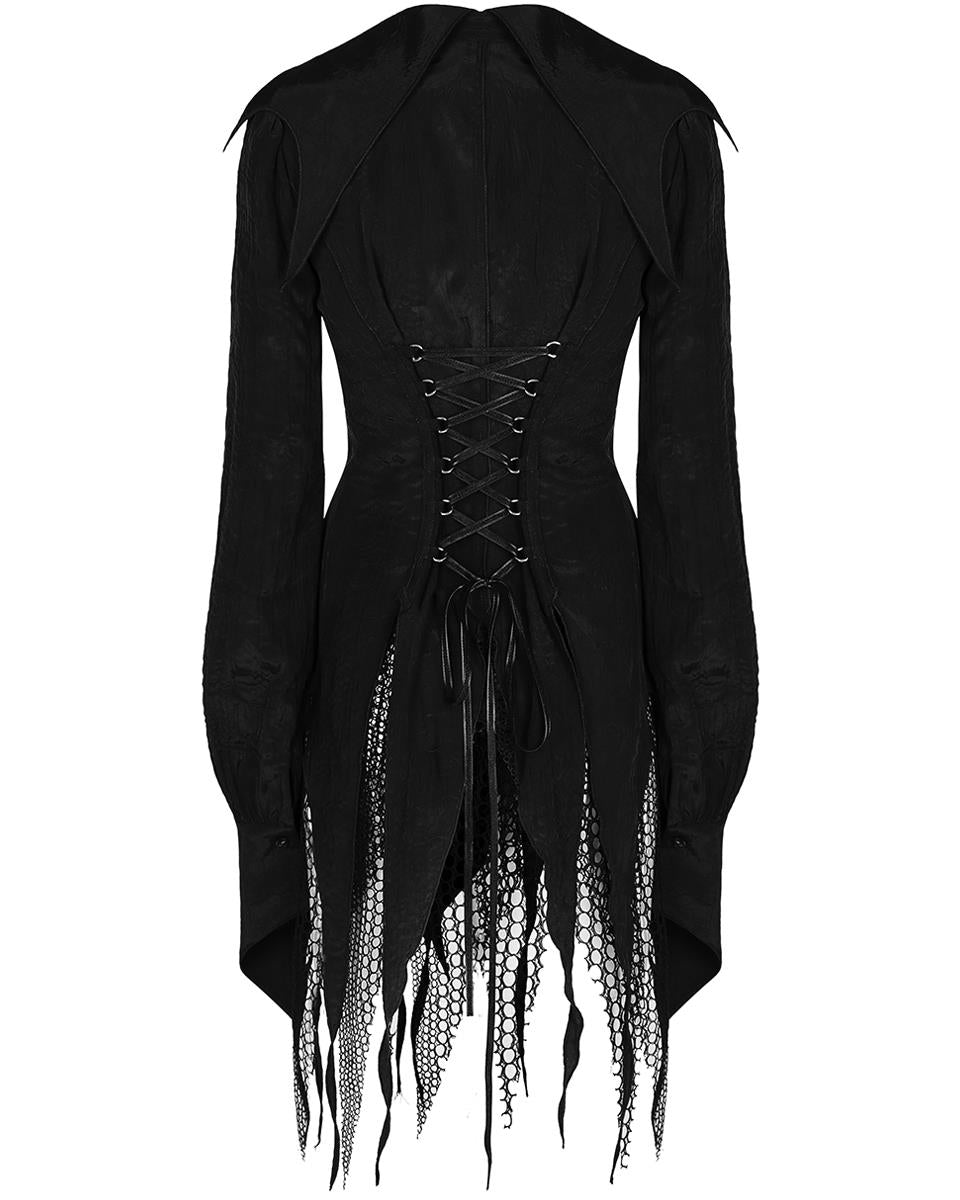 OPY-727 Daily Life Womens Urban Occult Asymmetric Bat Collar Blouse - Black