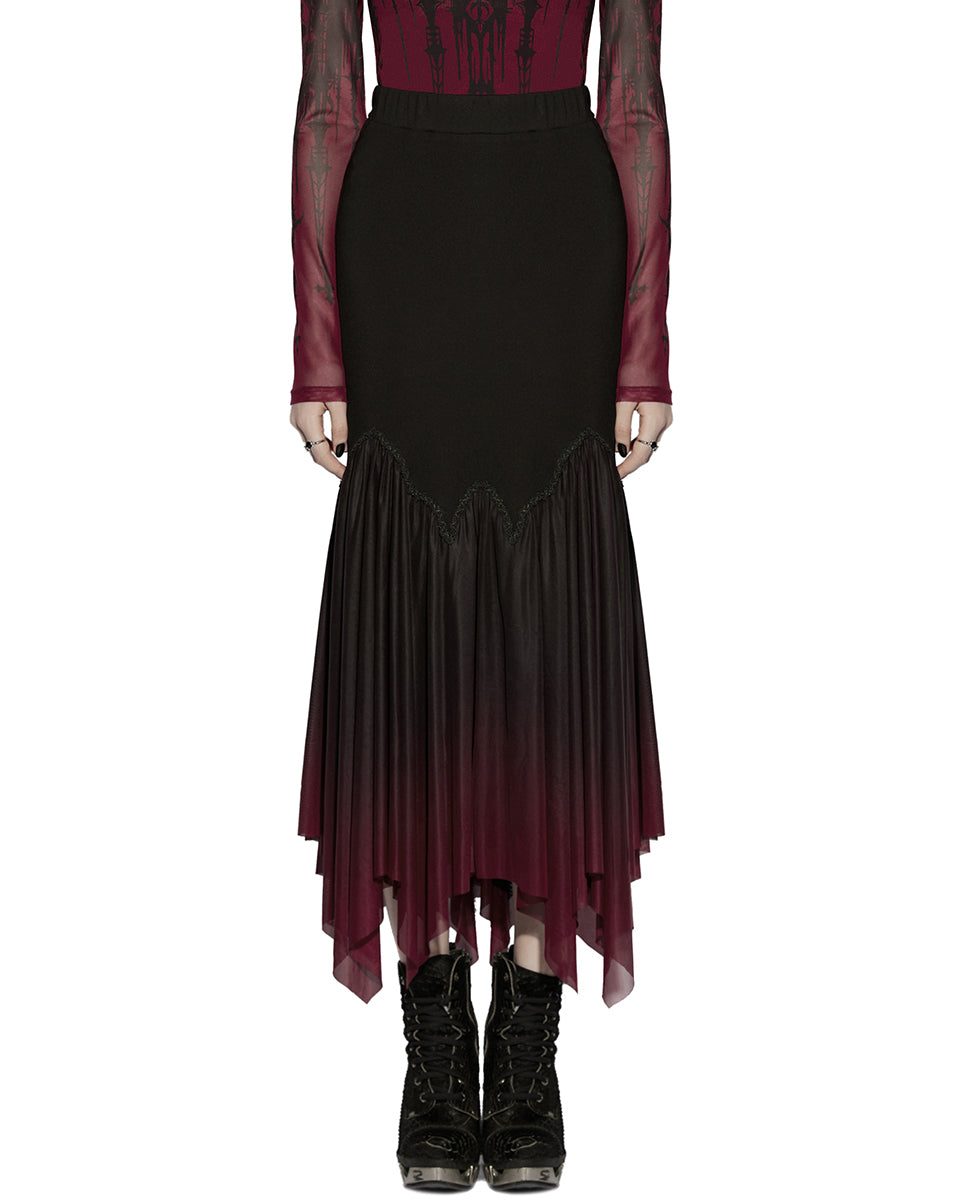 PR-OPQ-1548BQF-BKRDF Daily Life Womens Long Gothic Gradient Fitted Skirt - Black & Red