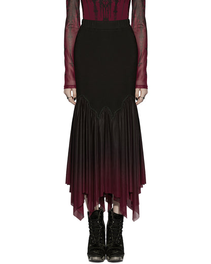 PR-OPQ-1548BQF-BKRDF Daily Life Womens Long Gothic Gradient Fitted Skirt - Black & Red