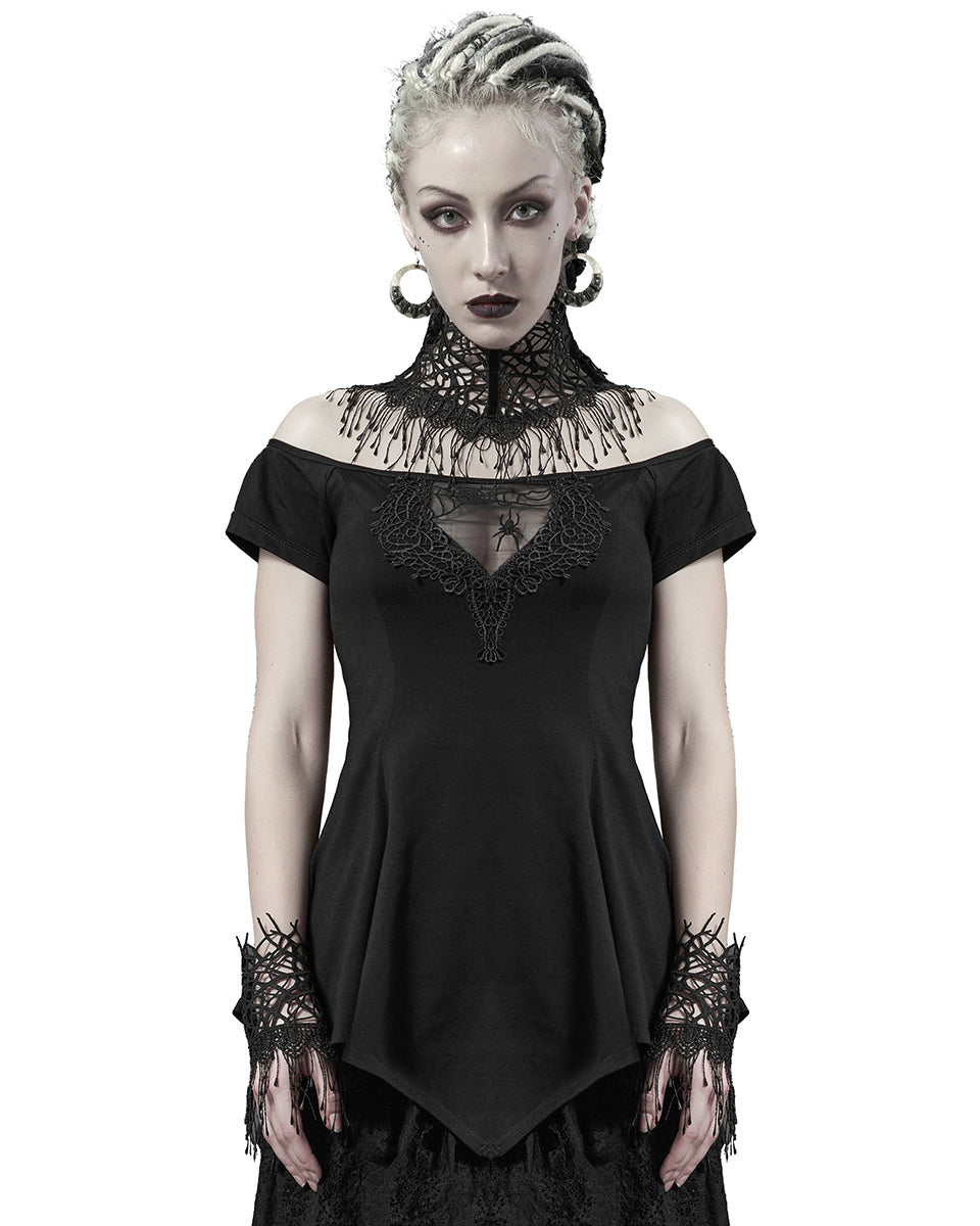 WT-648 Arachnaphilia Womens Gothic Spiderweb Mesh Off Shoulder Top