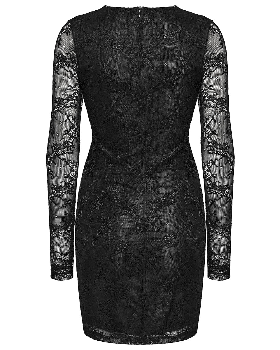 WQ-698LQF-BKF Daily Life Elegant Gothic Lace Applique Mini Dress