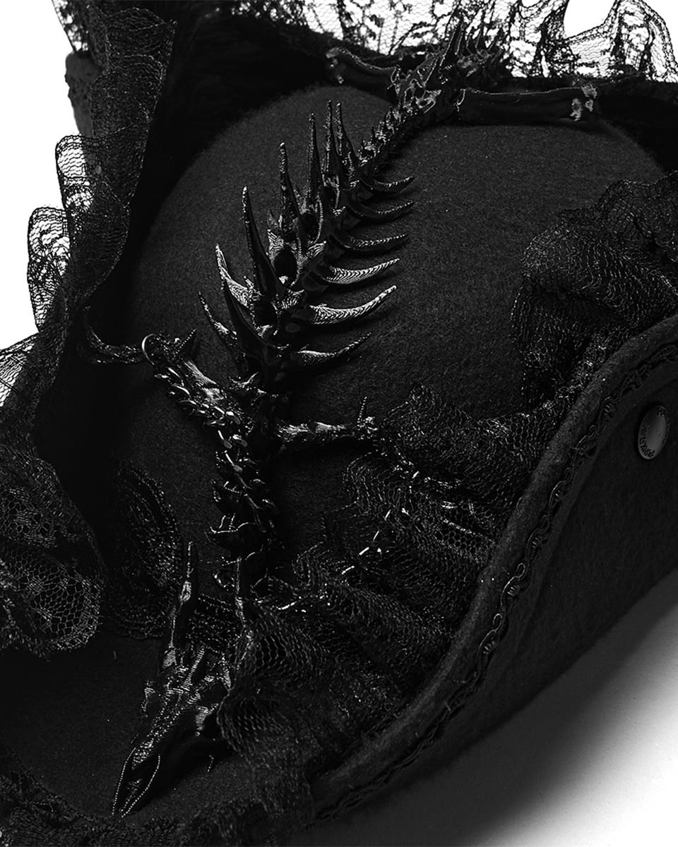 WS-820MZ Unisex Gothic Dragon Spine Feathered Tricorn Hat