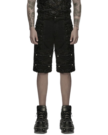 WK-733XDM-BKM Mens Apocalyptic Punk Studded & Shredded Cutoff Shorts