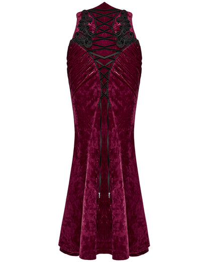 OQ-851BQF Daily Life Womens Long Gothic Velvet Applique Maxi Skirt - Red