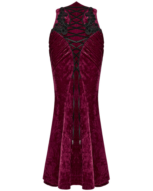 OQ-851BQF Daily Life Womens Long Gothic Velvet Applique Maxi Skirt - Red